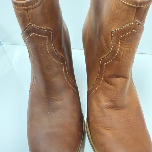 Aldo Leather Brown Western Ankle Bootie Stacked 3” Block Heel Zip Pull Size 9 - Picture 10 of 14